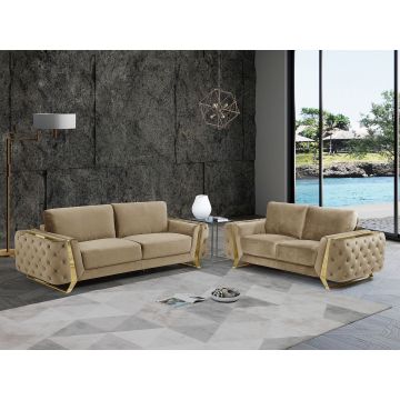 1051 DivanItalia Beige 2-Piece Sofa Set in Velvet Fabric