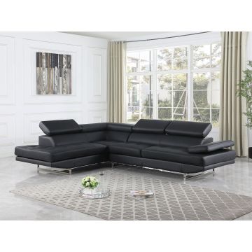 8136 Black Left Arm Facing Chaise with Adjustable Headrest in Genuine Leather