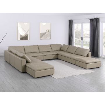 1100 DivanItalia Beige 10-Piece U-Shaped Sectional with Chaise in Top-Grain Italian Leather