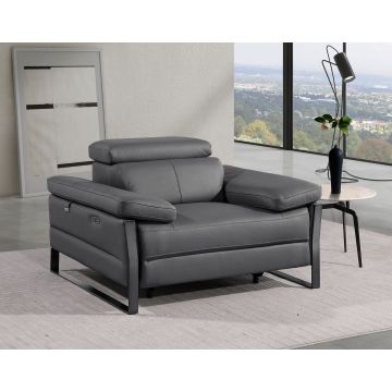 1246 DivanItalia Dark Grey  Power Reclining Arm Chairwith Power Headrests – Top Grain Italian Leather