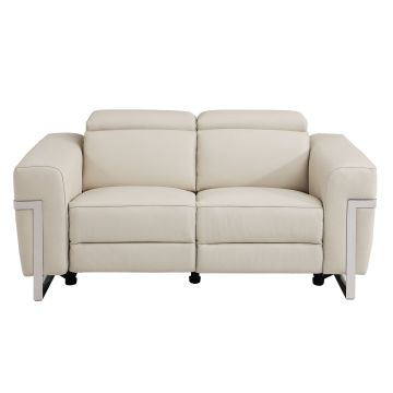 990 DivanItalia Beige Power Reclining Loveseat with Power Headrest in Top-Grain Italian Leather