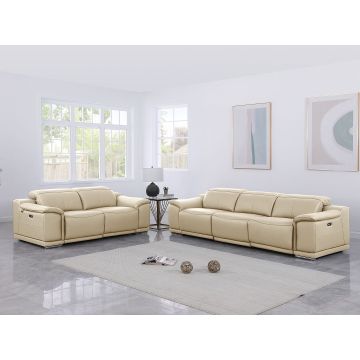 9762 DivanItalia Beige 5-Piece Modular Power Reclining Sofa and Loveseat Set 5 Power Recliners in Top Grain Italian Leather