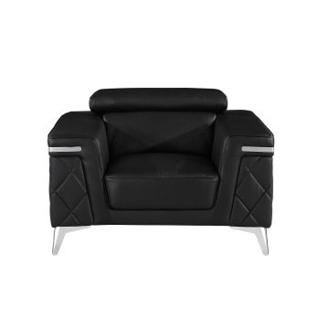 1140 DivanItalia Black Chair with Adjustable Headrest in Top-Grain Italian Leather
