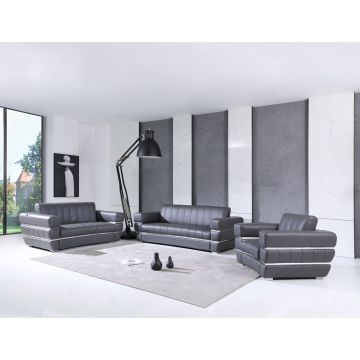 904 DivanItalia Dark Gray 3-Piece Sofa Set in Top-Grain Italian Leather