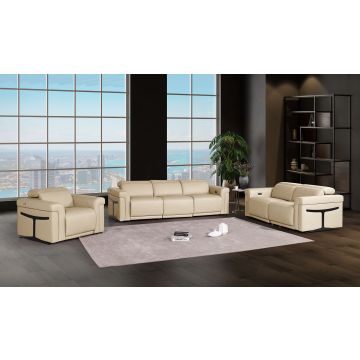 1126 DivanItalia Beige 7-Piece Modular Power Reclining Sofa, Loveseat & Chair Set in Top Grain Italian Leather with 5 Power Recliners & Power Headrests