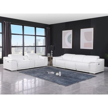 9762 DivanItalia White 6-Piece Modular Power Reclining Sofa and Console Loveseat Set with 5 Power Recliners in Top Grain Italian Leather