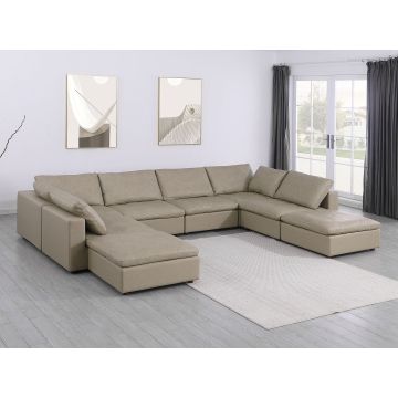 1100 DivanItalia Beige Top-Grain Italian Leather 8-Piece Sectional with Chaise