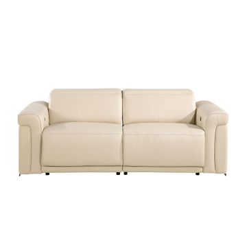 1126 DivanItalia Beige Power Reclining Sofa in Top Grain Italian Leather with 2 Power Recliners & Power Headrests