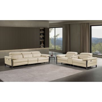 1246 DivanItalia BEIGE Modular Power Triple Reclining Sofa and Console Loveseat Set with Power Headrests – Top Grain Italian Leather