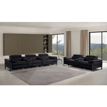 1246 DivanItalia BLACK Modular Power Reclining Dual Console Sofa and Console Loveseat Set with Power Headrests – Top Grain Italian Leather