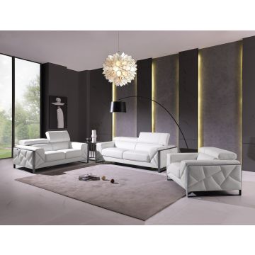 903 DivanItalia White 3-Piece Sofa Set with Adjustable Headrest in Top-Grain Italian Leather