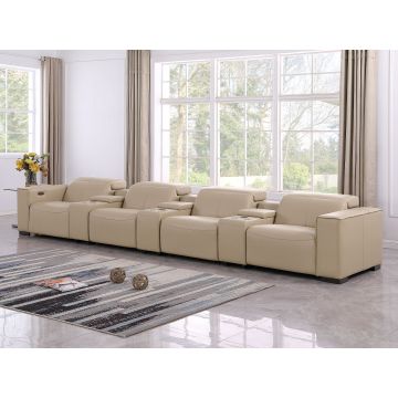 1208 7 Piece Leather Sofa with 4 Power Recliners and Power Headrests