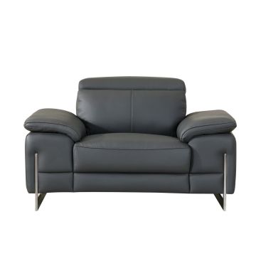 636 DivanItalia Light Gray Chair with Adjustable Headrest in Top-Grain Italian Leather