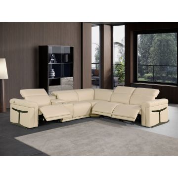 1126 DivanItalia Beige 6-Piece L-Shaped Sectional Sofa in Top Grain Italian Leather with 3 Power Recliners & Power Headrests