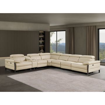 1246 DivanItalia BEIGE 7-Piece L-Shaped Modular Power Reclining Sectional with 4 Power Recliners and Power Headrests – Top Grain Italian Leather