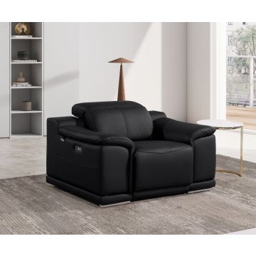 9762 DivanItalia Black Top Grain Italian Leather Power Reclining Chair with Adjustable Headrests