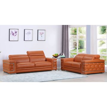 692 DivanItalia Camel 2-Piece Sofa Set with Adjustable Headrest in Top-Grain Italian Leather