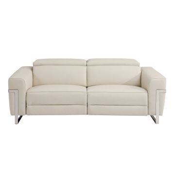 990 DivanItalia Beige Power Reclining Sofa with Power Headrest in Top-Grain Italian Leather