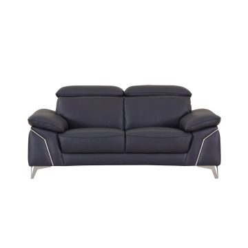 727 DivanItalia Navy Loveseat with Adjustable Headrest in Top-Grain Italian Leather