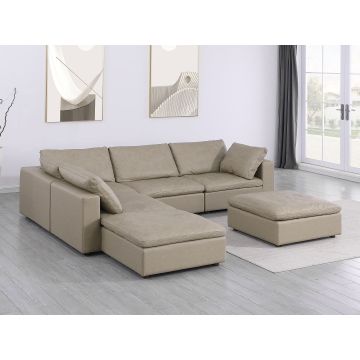 1100 DivanItalia Beige 6-Piece Left Arm Facing 3-Seat Sectional – Top-Grain Italian Leather