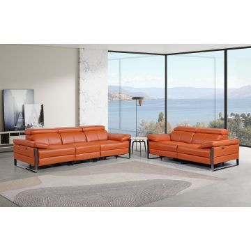 1246 DivanItalia CAMEL Modular Power Dual Reclining Sofa and Loveseat Set with Power Headrests – Top Grain Italian Leather