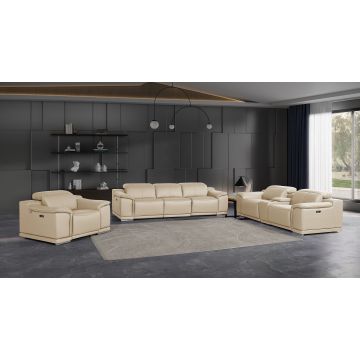 9762 DivanItalia Beige 7-Piece Modular Power Reclining Sofa, Loveseat and Chair Set with 5 Power Recliners in Top Grain Italian Leather