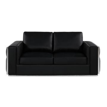 1130 DivanItalia Black Loveseat in Top-Grain Italian Leather