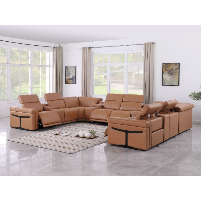 1126 DivanItalia Cognac 12-Piece U-Shaped Sectional Sofa in Top