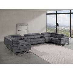 1246 DivanItalia Dark Grey 8-Piece U-Shaped Modular Power Reclining Sectional with 4 Power Recliners and Power Headrests  &ndash; Top Grain Italian Leather