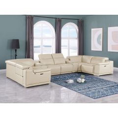 9762 DivanItalia Beige 8-Piece U Shaped Top Grain Italian Leather Sectional Sofa with 2 Power Recliners
