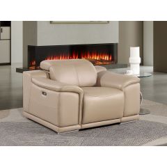 2679 Beige Power Reclining Chair with Power Headrest in Genuine Leather