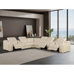 1116 DivanItalia Beige 8-Piece L-Shaped Sectional Sofa in Top Grain Italian Leather with 3 Power Recliners & Power Headrests